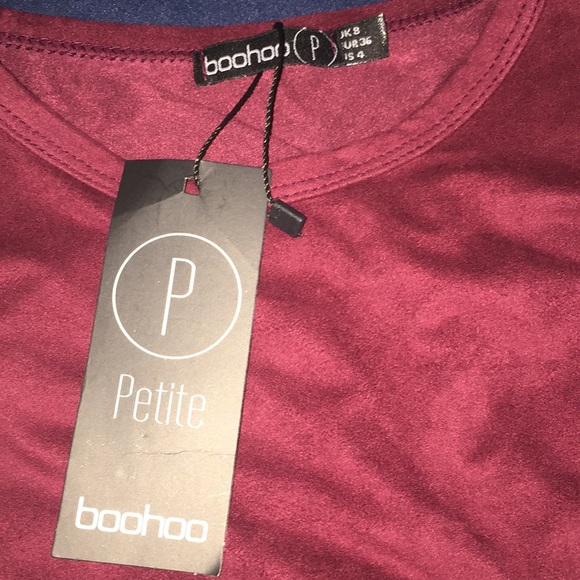 SOLD Petite Tia Suedette Curved Hem Mini Dress BERRY - Picture 6 of 6